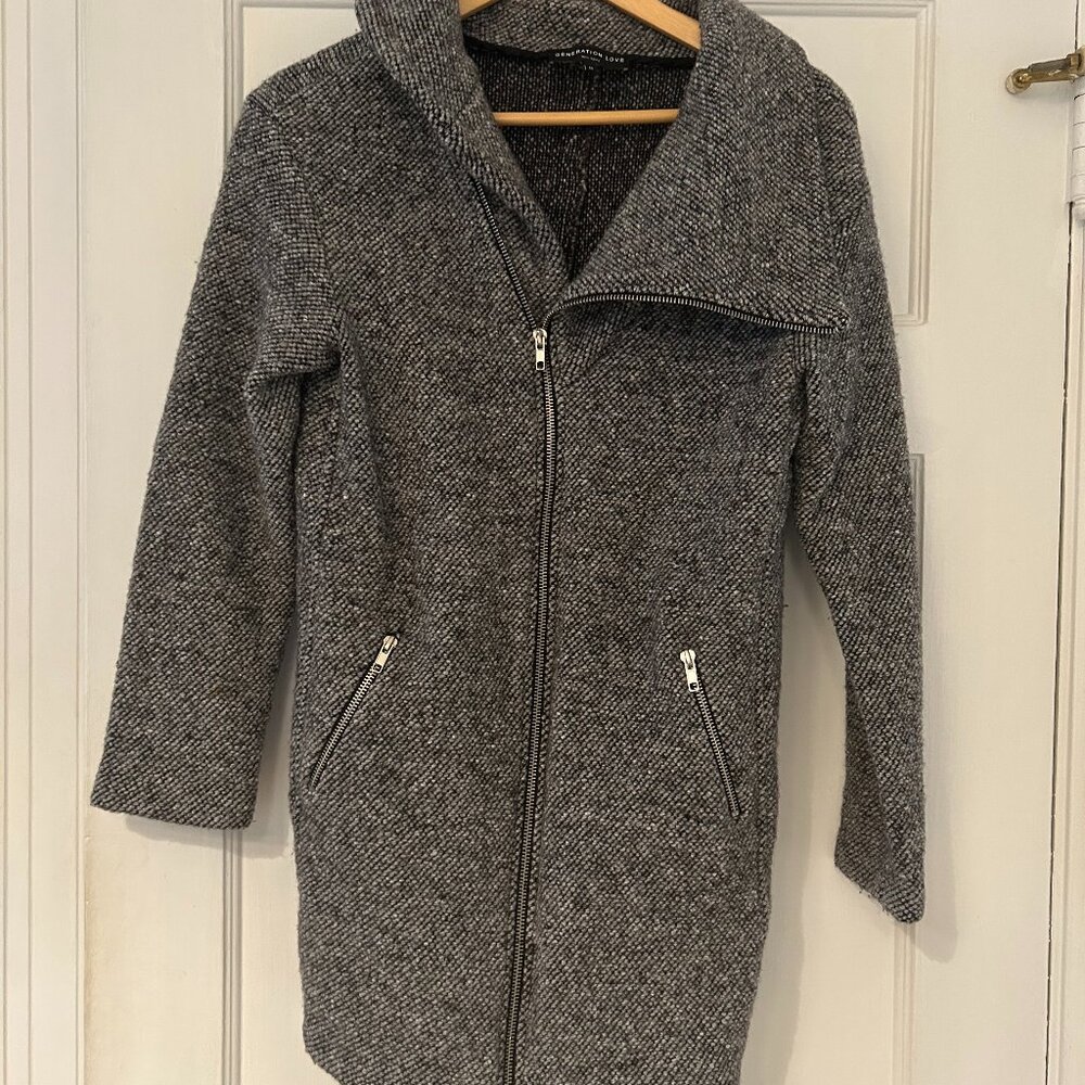 Generation Love Gray Asymmetrical Zippered Coat Size Medium